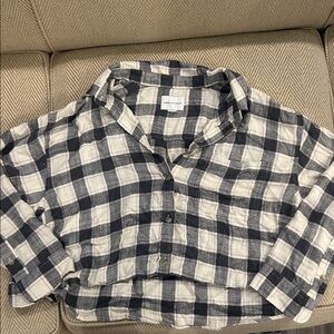 American Eagle Outfitters Black and Cream Checkered Shirt